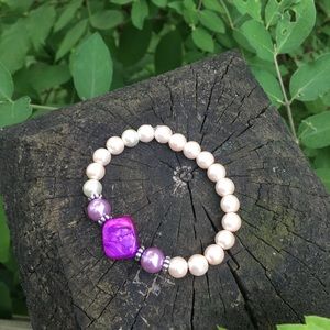 Handmade Pearl White and Purple Beaded Bracelet